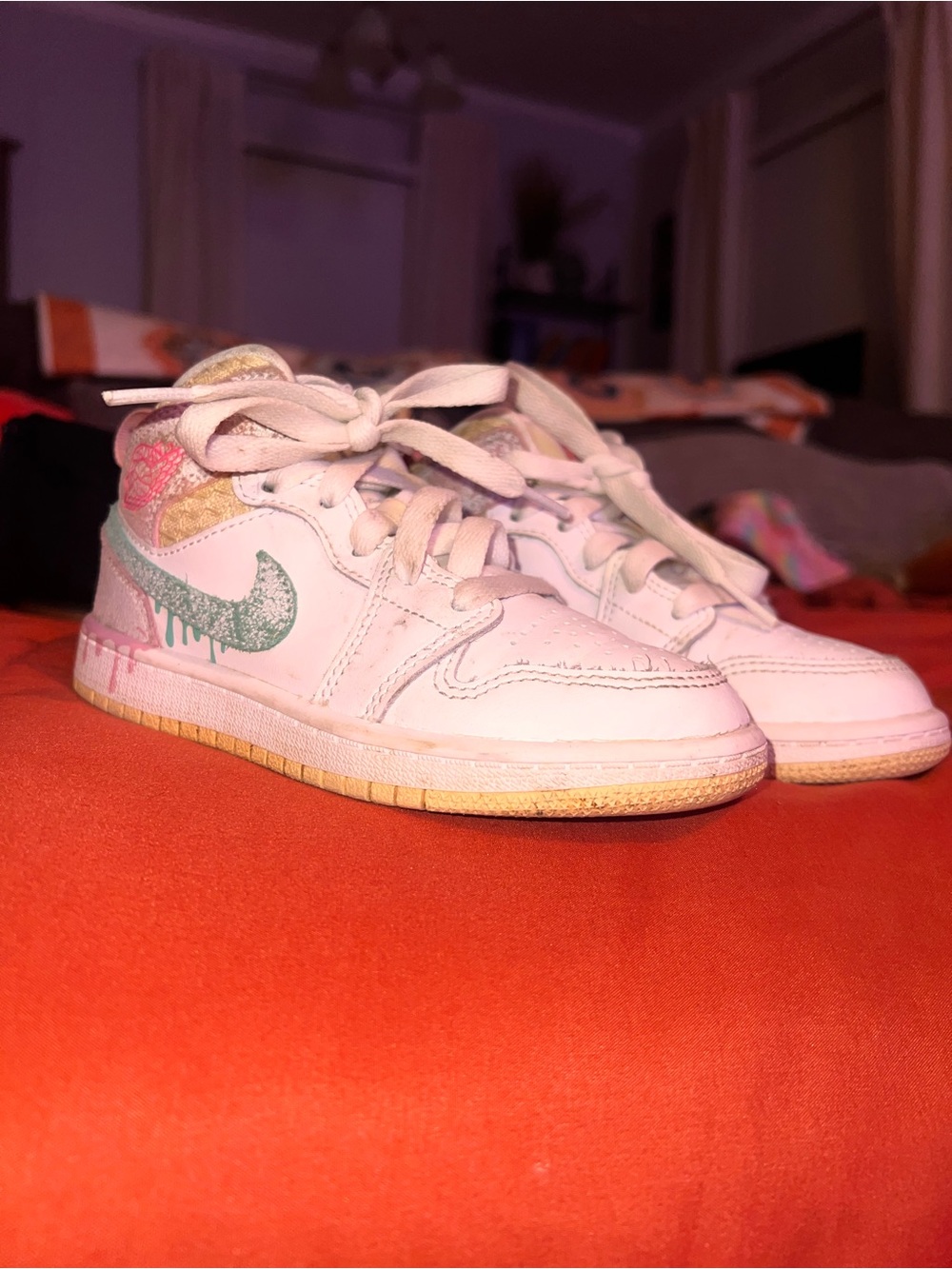 Kids White Sneakers with Green Accent - Air Jordan 1’s